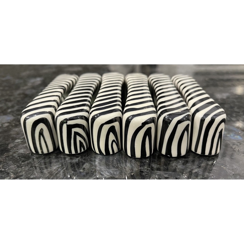 Zebra Stripe Drawer Pulls Set Of 6 Black White 3-1/8" CTC Safari Cabinet Handles